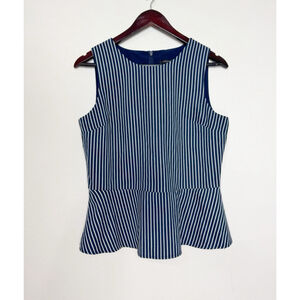Banana Republic Women Peplum Tank Top Size 6 Navy Blue Striped Business Casual